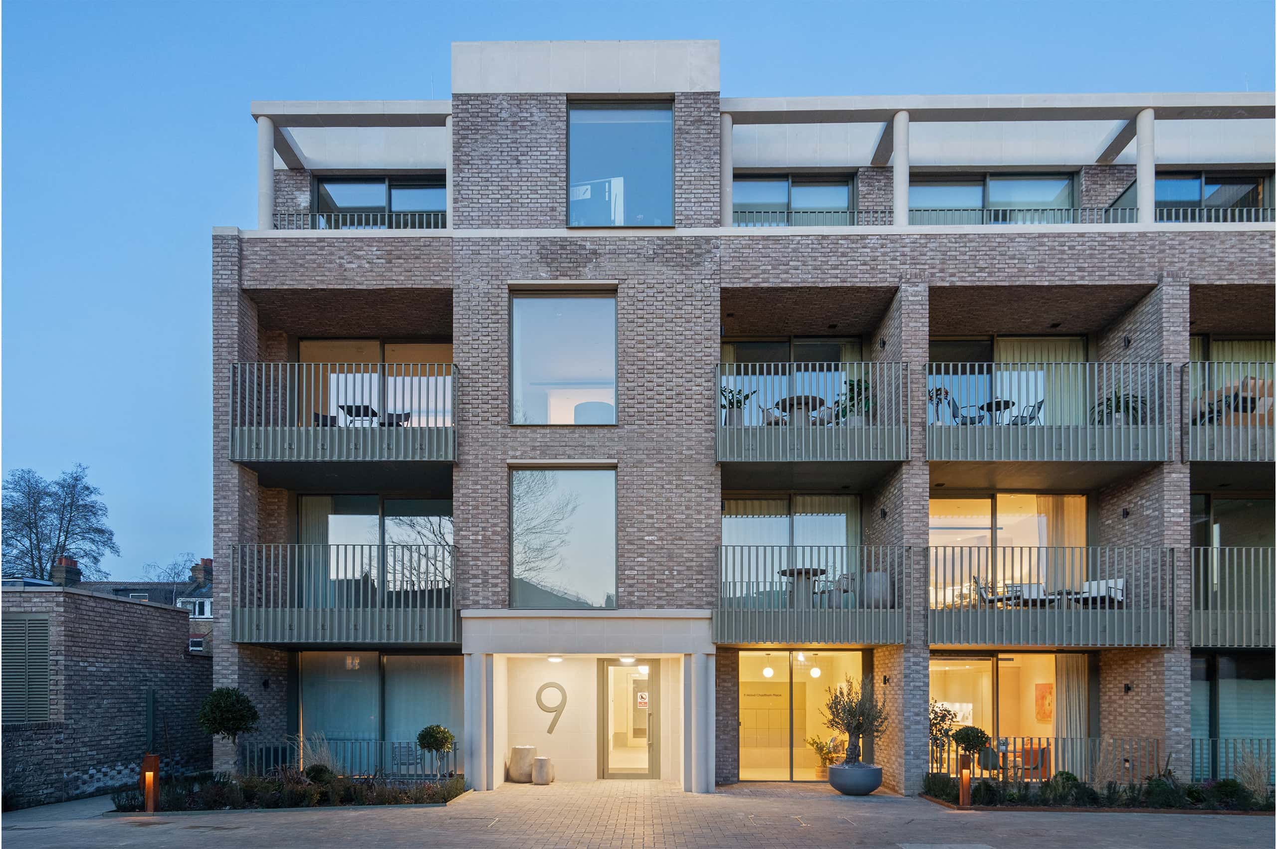 Clapham Quarter viewed from outside in the early evening